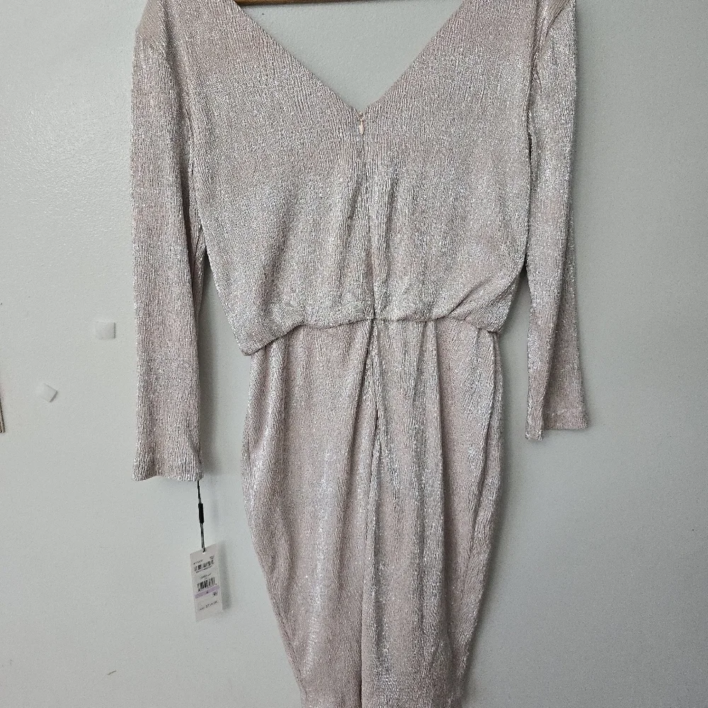 CALVIN KLEIN NEW Women's Metallic Textured Split Shoulder Blouson Sheath Dress 6